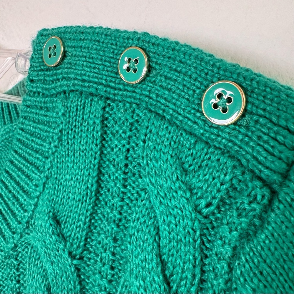 TALBOTS Kelly Green Cable Knit Crew Neck Cotton Blend Sweater *New w Tags* M - Picture 5 of 11